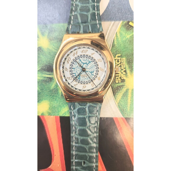 Swatch watch SLEEPING BEAUTY YLG101 1995 Irony Medium Gold plated new old stock - Picture 3 of 9